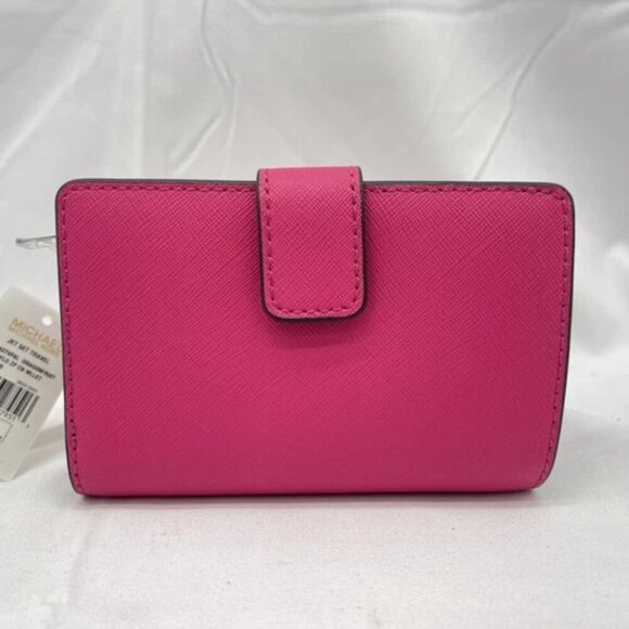 NEW MICHAEL KORS Jet Set Travel Medium Bifold Zip Wallet Leather Dragon Fruit - Picture 8 of 12